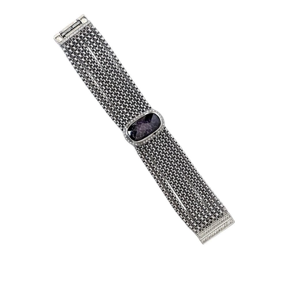 Designer Inspired Silver Tone Pave Multi Strand Bracelet Amethyst color stone